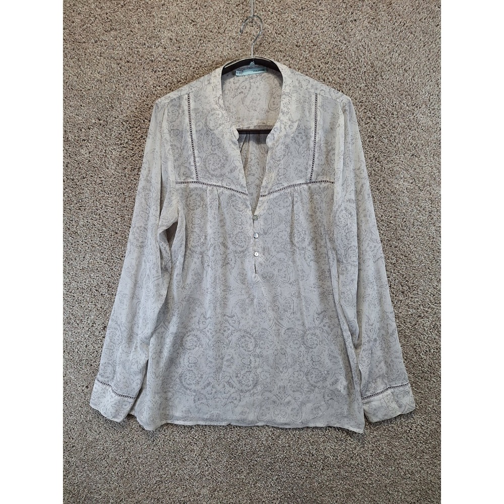 Maurices Blouse Top Womens XL Gray Paisley Print Lightweight Button V Neck